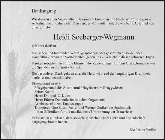 Traueranzeige von Heidi Seeberger-Wegmann von AvU