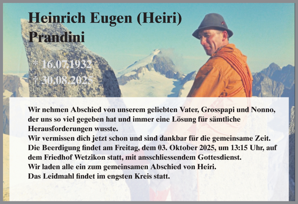  Traueranzeige für Heinrich Eugen Prandini vom 18.09.2025 aus reg_2