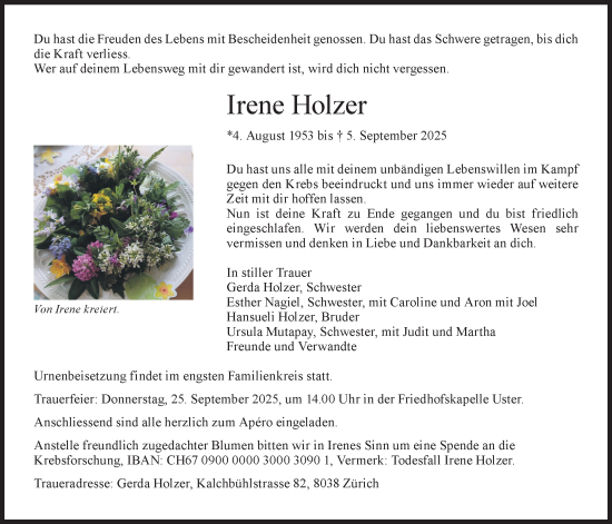 Traueranzeige von Irene Holzer von AvU