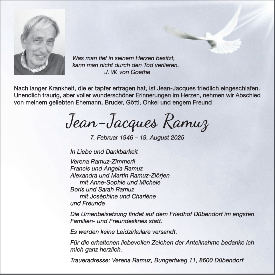 Traueranzeige von Jean-Jacques Ramuz von GL solo