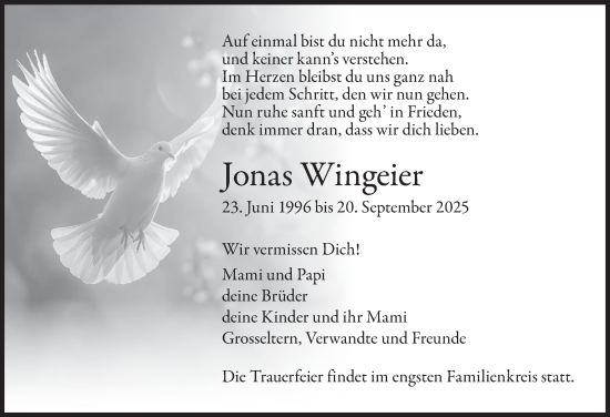 Traueranzeige von Jonas Wingeier von AvU