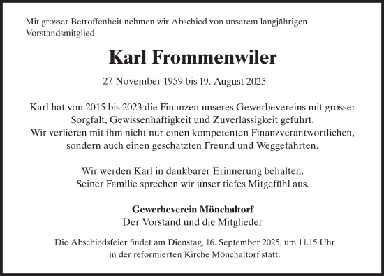 Traueranzeige von Karl Frommenwiler von AvU