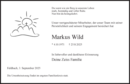 Traueranzeige von Markus Wild von AvU