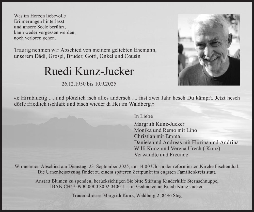  Traueranzeige für Ruedi Kunz-Jucker vom 17.09.2025 aus AvU