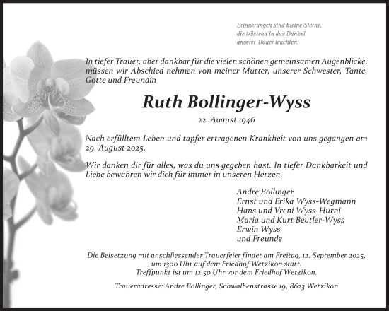 Traueranzeige von Ruth Bollinger-Wyss von AvU