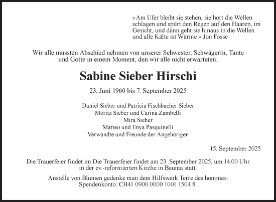 Traueranzeige von Sabine Sieber von AvU
