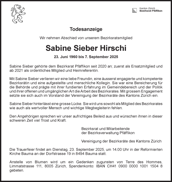 Traueranzeige von Sabine Sieber von AvU