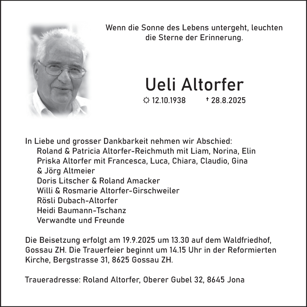  Traueranzeige für Ueli Altorfer vom 10.09.2025 aus AvU