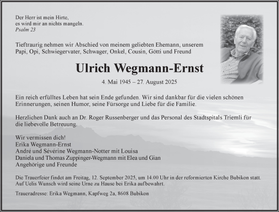 Traueranzeige von Ulrich Wegmann-Ernst von AvU