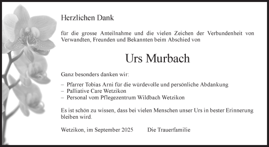 Traueranzeige von Urs Murbach von AvU