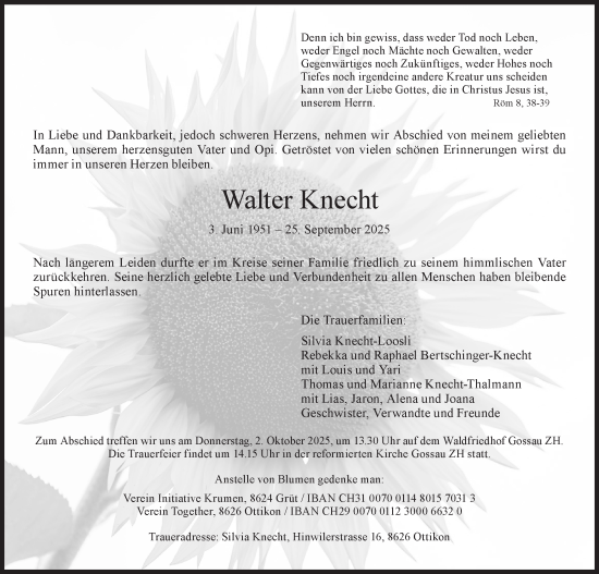 Traueranzeige von Walter Knecht von AvU