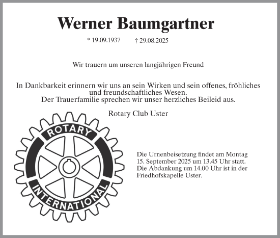 Traueranzeige von Werner Baumgartner von AvU