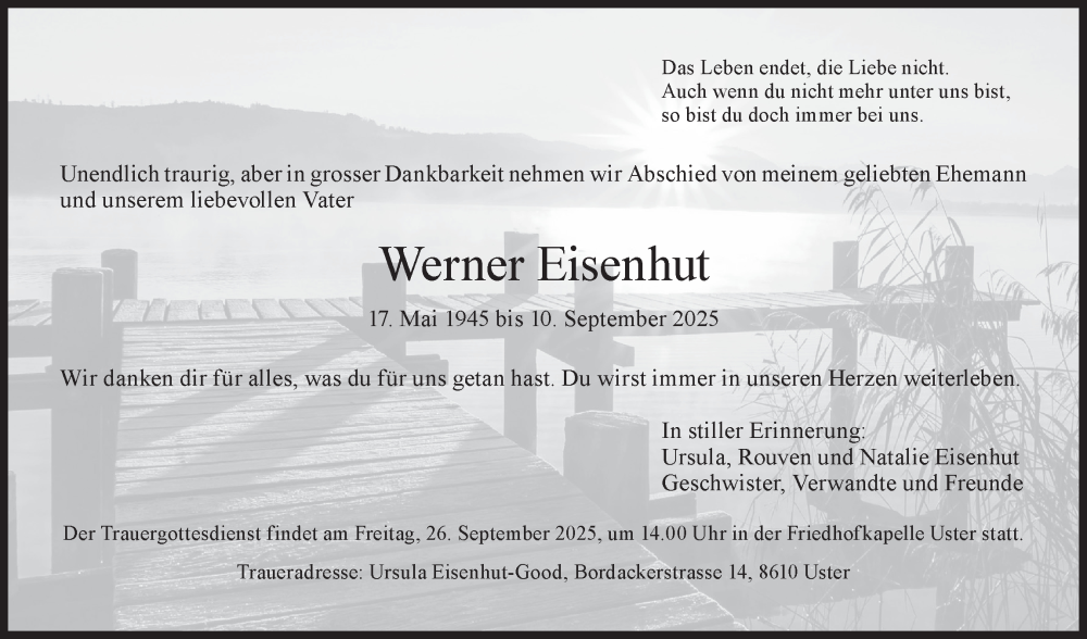  Traueranzeige für Werner Eisenhut vom 17.09.2025 aus AvU