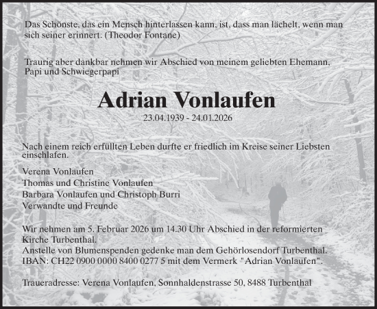 Traueranzeige von Adrian Vonlaufen von AvU