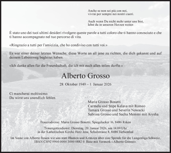 Traueranzeige von Alberto Grosso von AvU