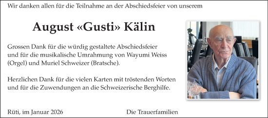 Traueranzeige von August Kälin von AvU