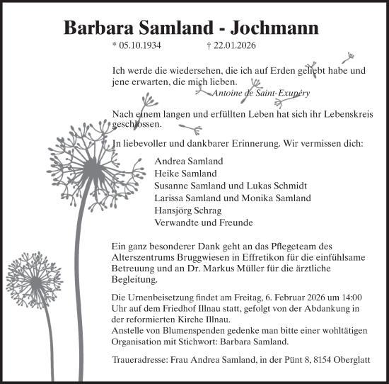 Traueranzeige von Barbara Samland-Jochmann von AvU