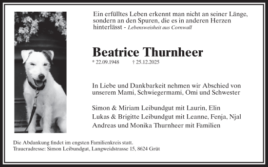 Traueranzeige von Beatrice Thurnheer von AvU