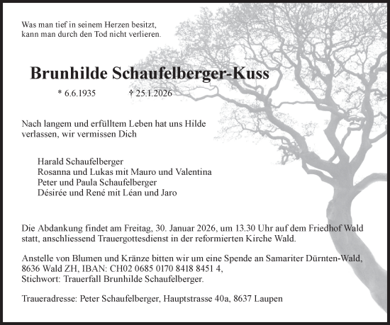 Traueranzeige von Brunhilde Schaufelberger-Kuss von AvU