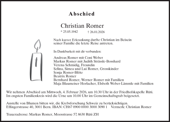 Traueranzeige von Christian Romer von AvU