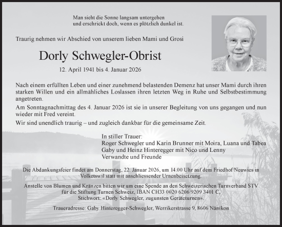 Traueranzeige von Dorly Schwegler-Obrist von AvU