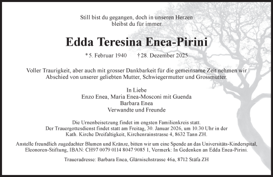 Traueranzeige von Edda Teresina Enea-Pirini von AvU