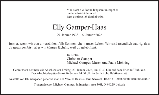 Traueranzeige von Elly Gamper-Haas von AvU