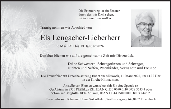 Traueranzeige von Els Lengacher-Lieberherr von AvU