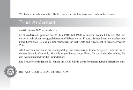 Traueranzeige von Ernst Andermatt von reg_2
