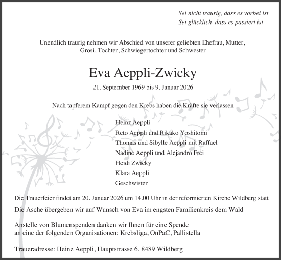 Traueranzeige von Eva Aeppli-Zwicky von AvU
