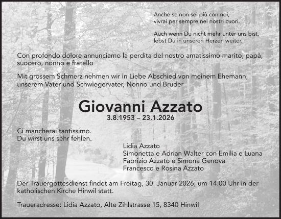 Traueranzeige von Giovanni Azzato von AvU