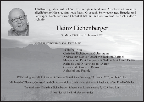 Traueranzeige von Heinz Eichenberger von AvU