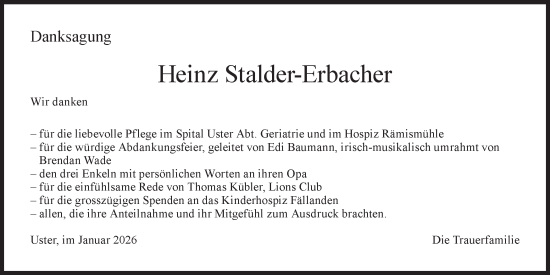 Traueranzeige von Heinz Stalder-Erbacher von AvU