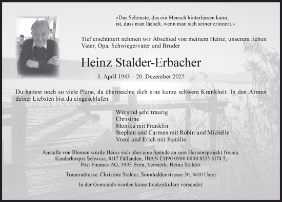 Traueranzeige von Heinz Stalder-Erbacher von AvU