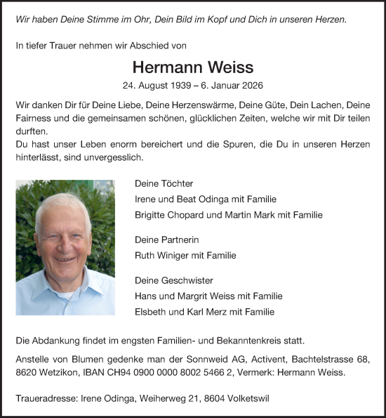 Traueranzeige von Hermann Weiss von AvU
