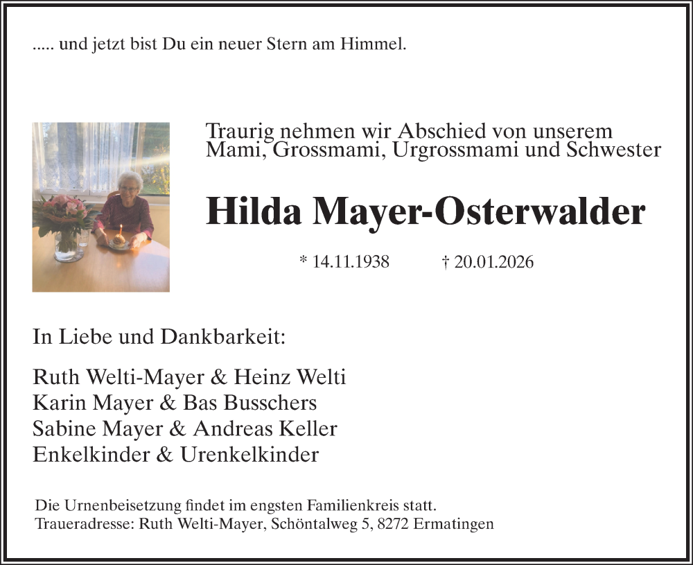  Traueranzeige für Hilda Mayer-Osterwalder vom 22.01.2026 aus reg_2