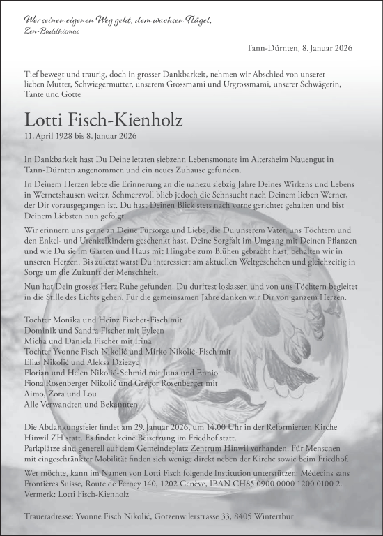 Traueranzeige von Lotti Fisch-Kienholz von AvU