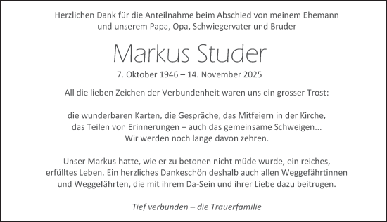 Traueranzeige von Markus Studer von VO solo