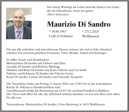 Traueranzeige von Maurizio Di Sandro von AvU