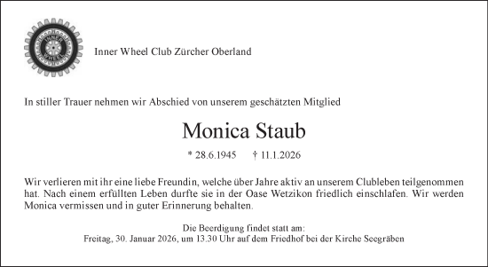 Traueranzeige von Monica Staub von AvU