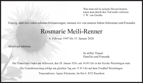 Traueranzeige von Rosmarie Meili-Renner von AvU
