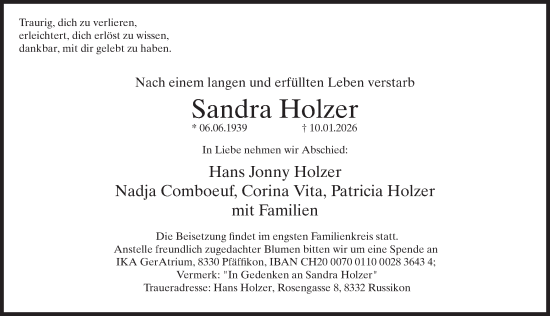Traueranzeige von Sandra Holzer von AvU