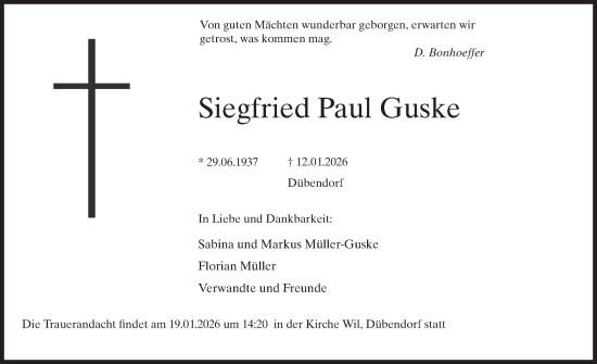 Traueranzeige von Siegfried Paul Guske von GL solo