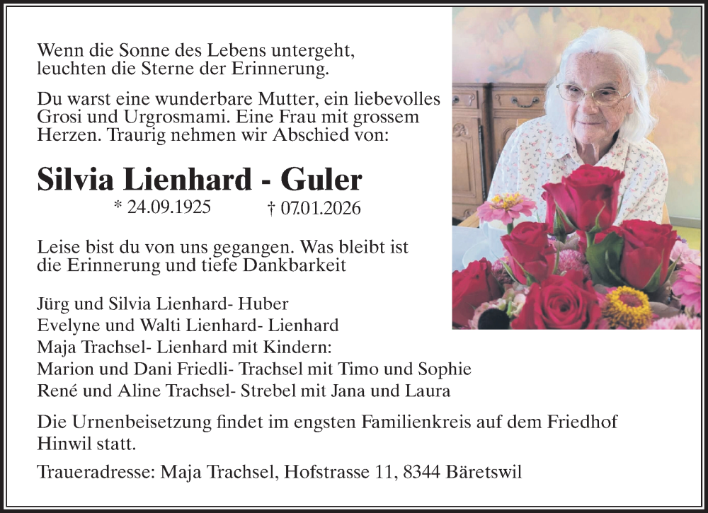  Traueranzeige für Silvia Lienhard - Guler vom 14.01.2026 aus AvU