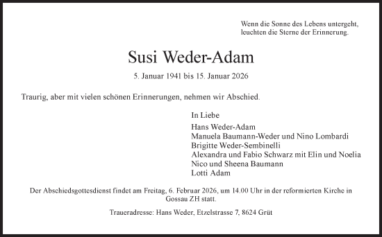 Traueranzeige von Susi Weder-Adam von AvU