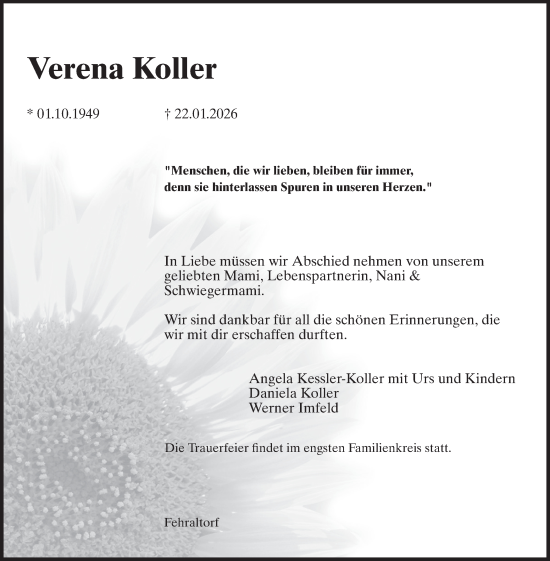 Traueranzeige von Verena Koller von AvU