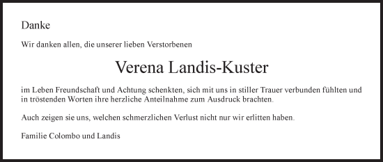 Traueranzeige von Verena Landis-Kuster von AvU