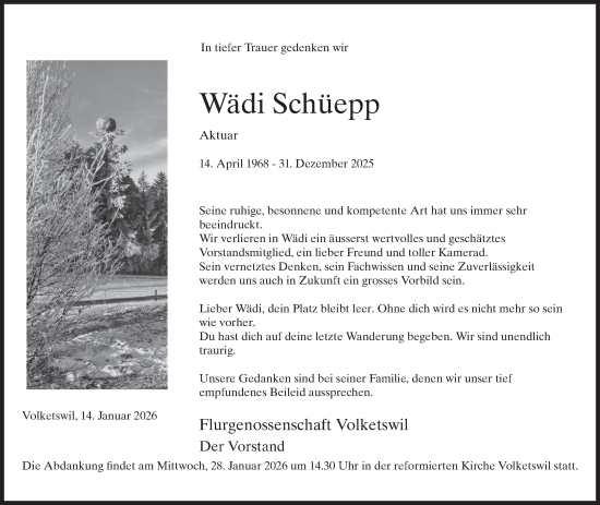 Traueranzeige von Wädi Schüepp von AvU