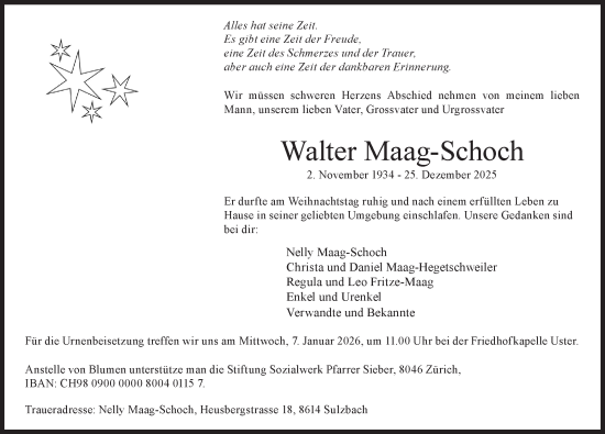 Traueranzeige von Walter Maag-Schoch von AvU