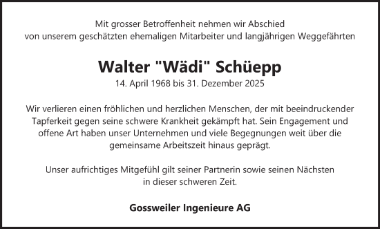 Traueranzeige von Walter Schüepp von VO solo